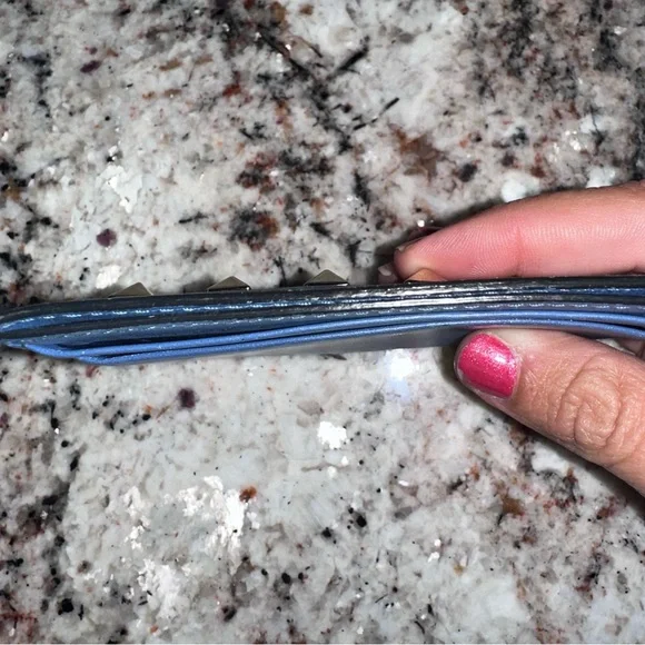 Valentino Blue Card Holder with Stud Accents - Picture 4 of 6